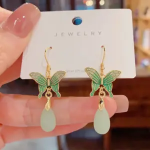 Green Butterfly Ear Hooks