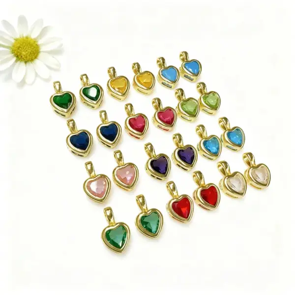 oly-919edaac0b61ec46569185093895fc48 Wholesale 18K Gold Plated Copper Color Retention Zircon Heart-Shaped Birthstone Pendant DIY Jewelry Hanging Water Plated Imitation Gold Geometric