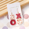 Wholesale Valentine's Day Acrylic Paint Arrival Earrings XO Wine Red Contrast Color Love Printed Earrings Peach Heart Earrings