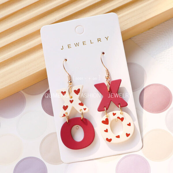 Wholesale Valentine's Day Acrylic Paint Arrival Earrings XO Wine Red Contrast Color Love Printed Earrings Peach Heart Earrings