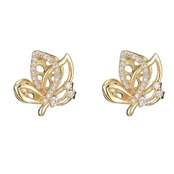 Wholesale Three-dimensional Butterfly Stud Earrings For Women With Copper And Zircon Inlay, Featuring 925 Sterling Silver Posts