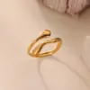 Wholesale 18K Gold Plated Stainless Steel Wave Ring Women's Open Ring Vacuum Electroplating Unisex Casual Four Seasons Wear