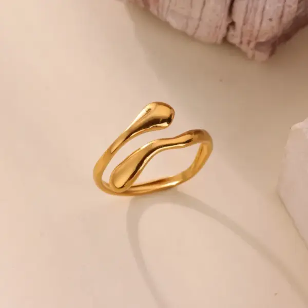 Wholesale 18K Gold Plated Stainless Steel Wave Ring Women's Open Ring Vacuum Electroplating Unisex Casual Four Seasons Wear