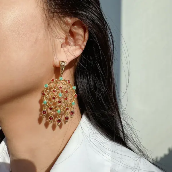 Wholesale Inlaid Zircon Fashionable Earrings Hollow Tassel Earrings Exotic Style Women's 696 Hypoallergenic Brass