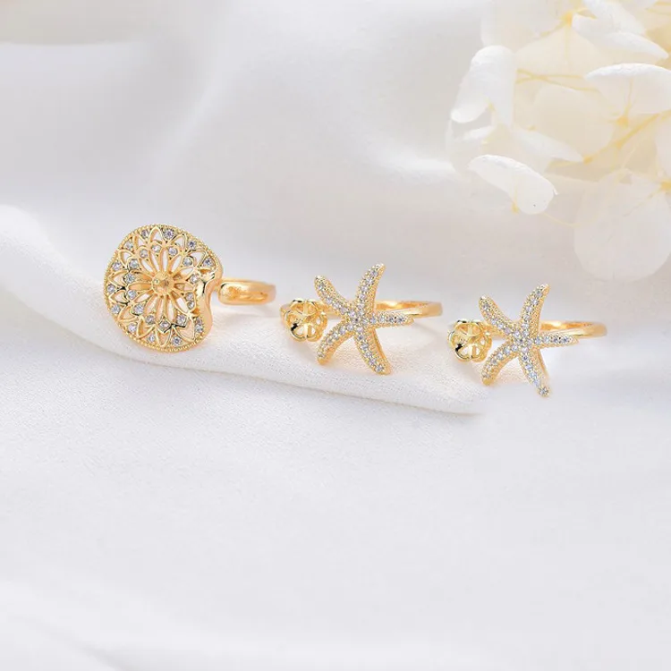 Wholesale Women’s New Style Open Star Rings In Copper With Zircon Inlay