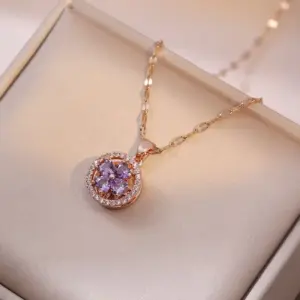 X0724 Rose Gold Purple Necklace-5
