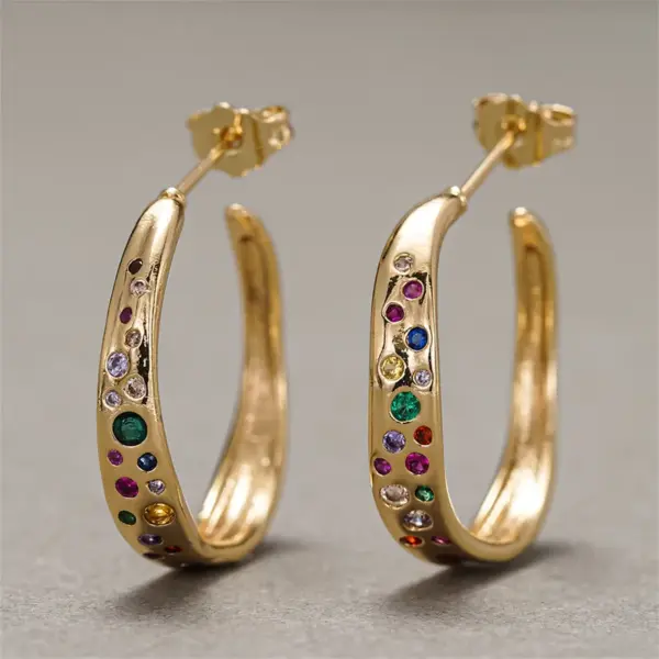 Wholesale Geometric Claw Setting Earrings For Women In Copper With KC Golden Water Plating And Zircon Inlay