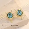 Wholesale Devil's Eye Stud Earrings For Women With 925 Sterling Silver Posts, Copper Base, And 14K Real Gold Plated Epoxy Resin Inlay
