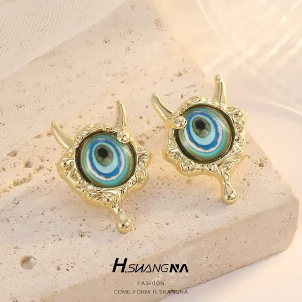 Wholesale Devil's Eye Stud Earrings For Women With 925 Sterling Silver Posts, Copper Base, And 14K Real Gold Plated Epoxy Resin Inlay