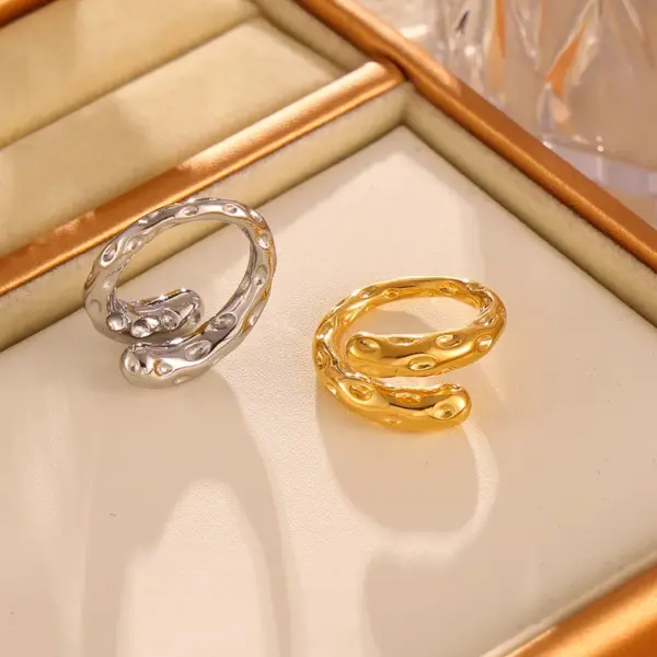 Wholesale PVD Coated Real Gold Plated 18K Gold Geometric 304 Stainless Steel Casual Elegant Modern Style Waterproof Non Tarnish Rings