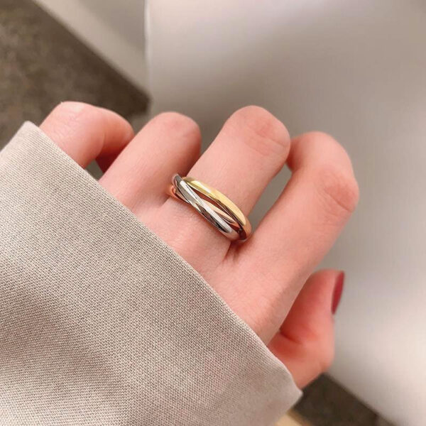 Wholesale Simple Stainless Steel Three-Ring Three-Color Titanium Steel Ring Fashion Trendy Sansheng III Combination 18K Gold Ring