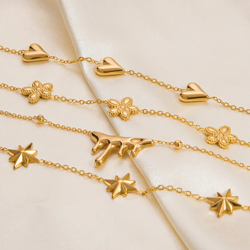 Wholesale PVD Coated Real Gold Plated Geometric Heart Shape 304 Stainless Steel Simple Style Waterproof Non Tarnish 304 Stainless Steel Bracelets