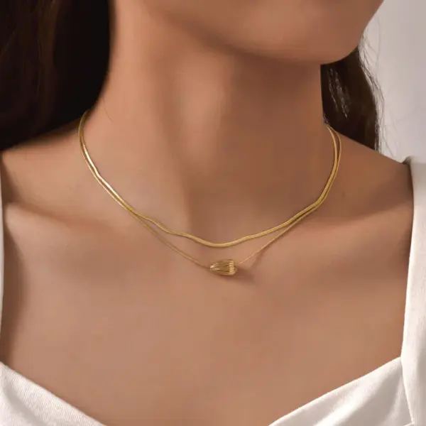 Wholesale Jewelry Retro Simple Style Water Droplets 201 Stainless Steel Snake Chain Double Layer Necklaces
