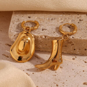Wholesale 18K Cowboy Boots Explosions Earrings Plated Small Gold Personality Hat Earrings Women's Western Stainless Steel European and American Fashion