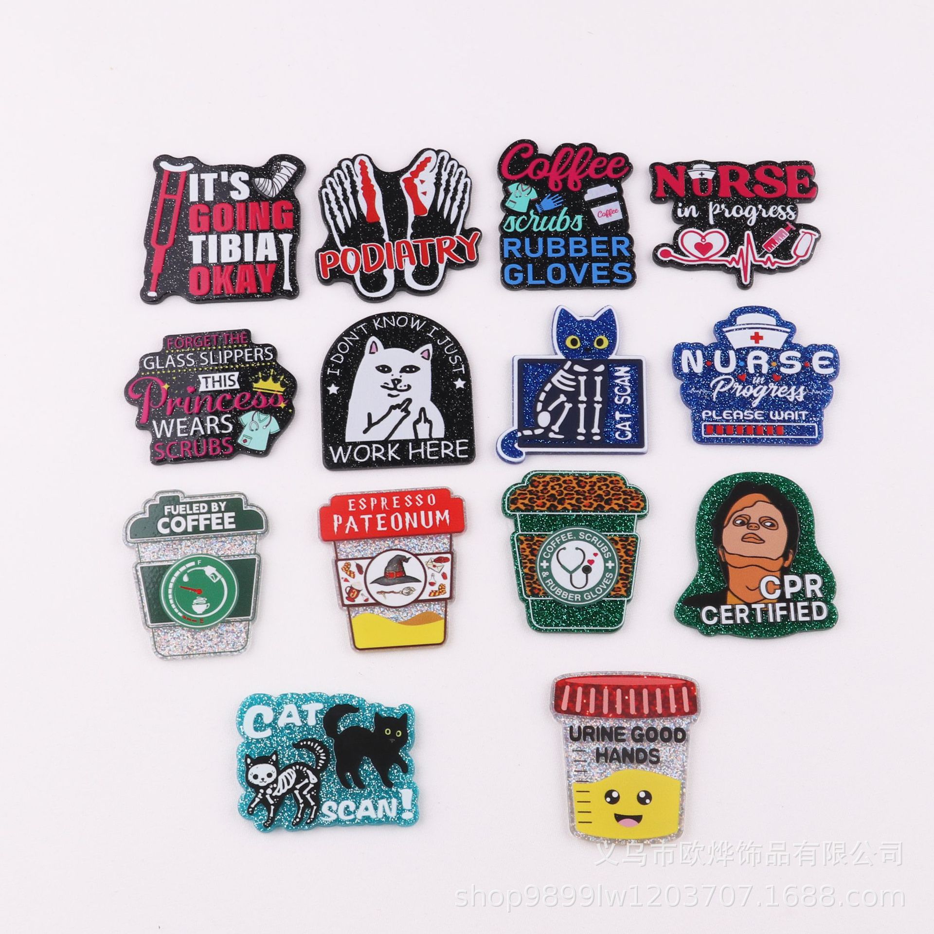 Wholesale New loose powder cartoon organ medical beverage bag jewelry acrylic pin cute DIY patch accessories