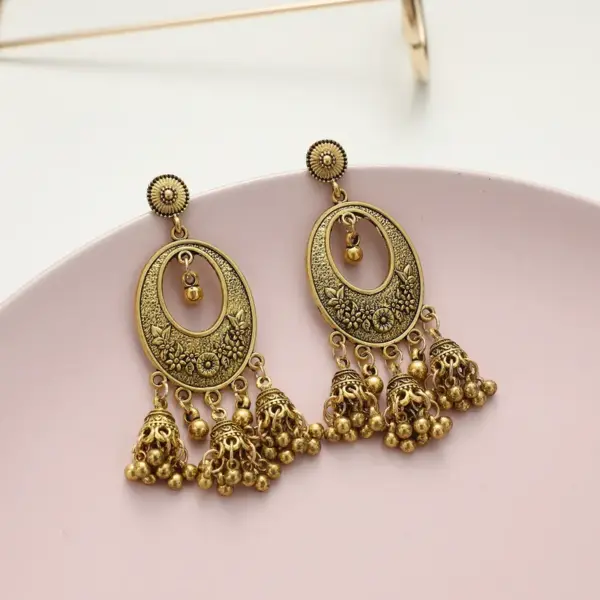 Wholesale Fashionable Retro Bohemian Bell Tassel Earrings Style Travel Souvenir Ear Jewelry