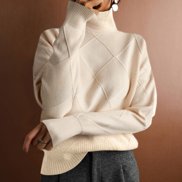 Wholesale pullover loose temperament commuter sweater solid color high collar diamond fashion sweater women