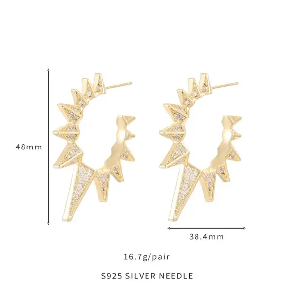 Wholesale Rhombus Copper Earrings With Rhinestones, Featuring 925 Sterling Silver Posts, Unisex Stud Earrings In Exaggerated Style