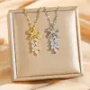 Wholesale Fashionable Titanium Steel Necklace With Embedded Diamonds Feathers Bohemian Style Simple Design For Women Jewelry Accessory
