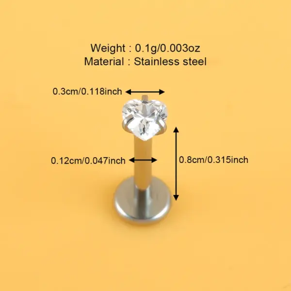 Wholesale 1 Piece Lip Rings Simple Style Classic Style Shiny Pentagram Round Heart Shape 316L Stainless Steel Waterproof Non Tarnish Surgical Steel Zircon Lip Rings