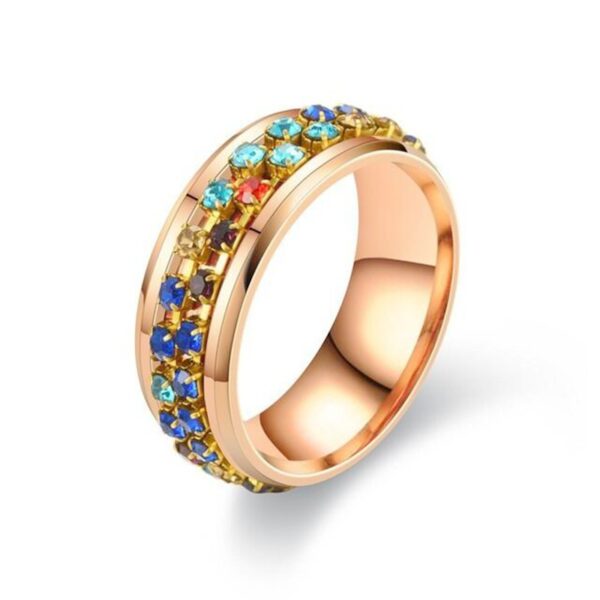 Wholesale Fashionable Rotatable Titanium Steel Ring Crystal Diamond Chain Rotating Couple Ring Women's Jewelry