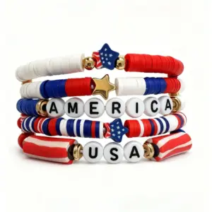 Wholesale Trendy Festival Soft Clay Stacked Bracelet Fashionable Independence Day USA Bracelet Unisex Simple Style Letter/Number/Text Pattern - Nihaojewelry
