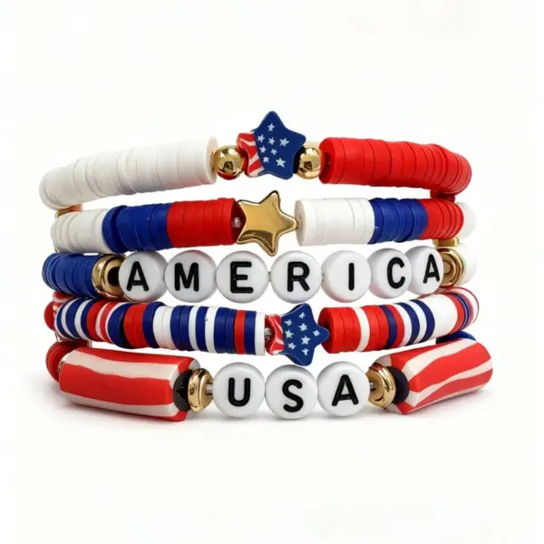 oly-929091670a6945e1af899c88d6a1a9da Wholesale Trendy Festival Soft Clay Stacked Bracelet Fashionable Independence Day USA Bracelet Unisex Simple Style Letter/Number/Text Pattern - Nihaojewelry