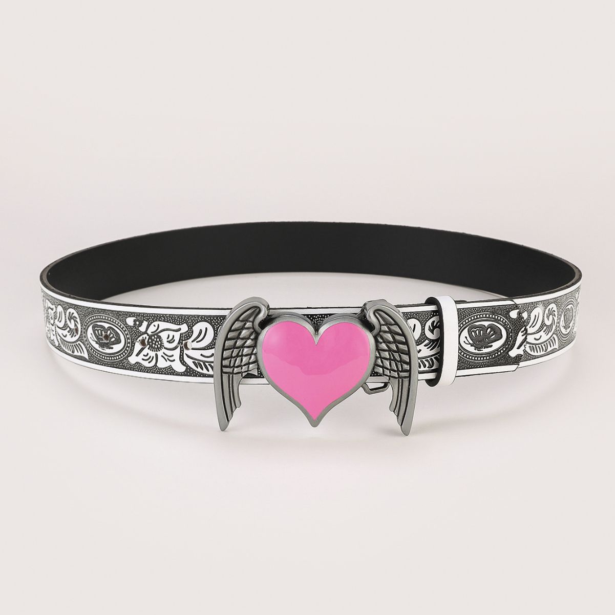 Wholesale Pink love wings belt Women's peach heart pu leather jeans belt ethnic style personalized retro belt
