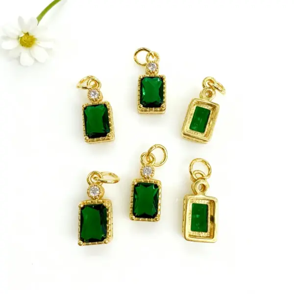 Wholesale 18K Gold Plated Copper Color Retention Rectangular Colorful Zircon Twelve Constellation Stone Pendant DIY Jewelry Hanging Water Plated Imitation Gold Geometric