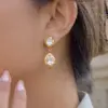 Wholesale Geometric Waterproof Non Tarnish Earrings For Women, 18K Real Gold Plated 304 Stainless Steel With Zircon Inlay, PVD Coated