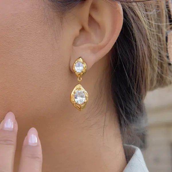Wholesale Geometric Waterproof Non Tarnish Earrings For Women, 18K Real Gold Plated 304 Stainless Steel With Zircon Inlay, PVD Coated