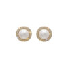 Wholesale Copper and silver needle Chanel-style stud earrings with diamonds, pearls, and zircon stones