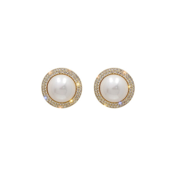 Wholesale Copper and silver needle Chanel-style stud earrings with diamonds, pearls, and zircon stones