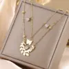 Wholesale 205 Double Layer Stacked Necklace Butterfly Star Four-Leaf Flower Simple 18K Gold Plated