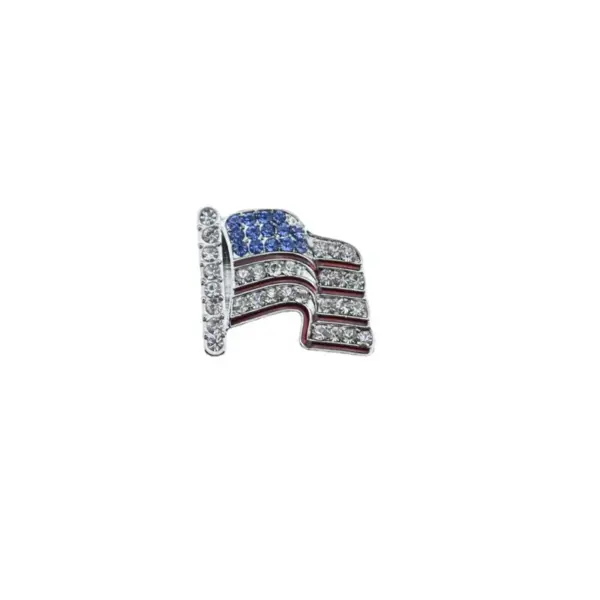 Wholesale American Flag Pin In White & Blue Zinc Alloy With Diamond Craft, Stylish Flag Brooches