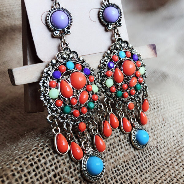 oly-92d7167c4b818008adac25d02785a844 Wholesale jewelry retro Bohemian earrings women's colorful water drop tassel earrings long court style niche
