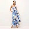 Wholesale 3D Print Sleeveless Boat Neck Strap Dress In Polyester, Vacation Style Maxi Long Dress