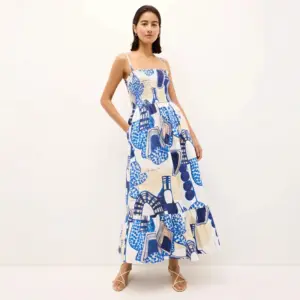 Wholesale 3D Print Sleeveless Boat Neck Strap Dress In Polyester, Vacation Style Maxi Long Dress