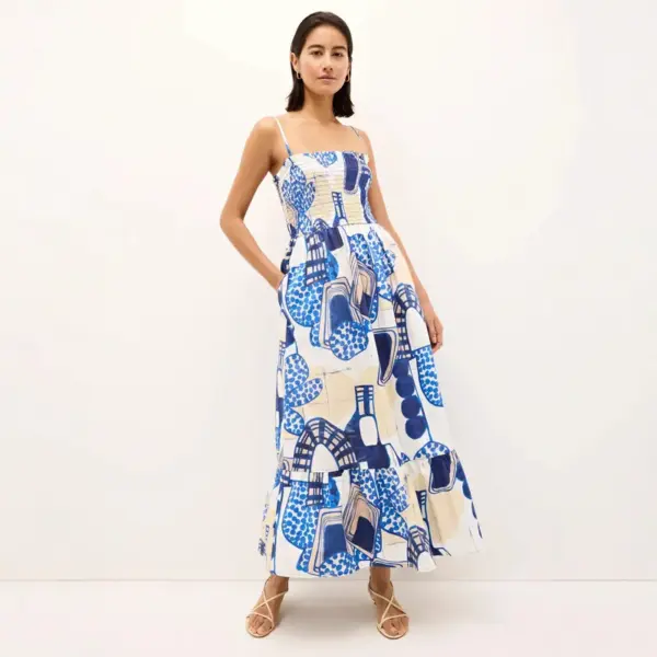 Wholesale 3D Print Sleeveless Boat Neck Strap Dress In Polyester, Vacation Style Maxi Long Dress