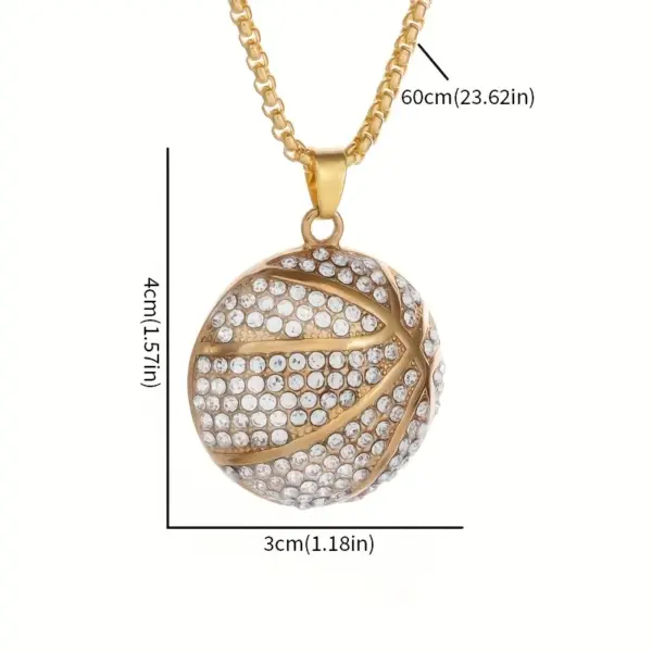 Wholesale Asymmetrical Basketball Pendant Necklace For Women In 304 Stainless Steel With Rhinestone Inlay And Box Chain