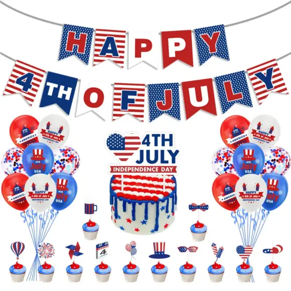 Wholesale American Independence Day Decoration Stars And Stripes Pennant Cake Decoration Balloon Set Party Supplies Holiday Celebration