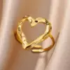 Wholesale 304 Stainless Steel Copper Starfish Heart Shape Shell PVD Coated Real Gold Plated Simple Style Waterproof Non Tarnish Plating Open Rings