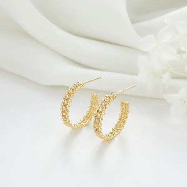 Wholesale Double Ring Stud Earrings For Women In Copper With Artificial Gemstones And 925 Sterling Silver Ear Pins, Exaggerated Style