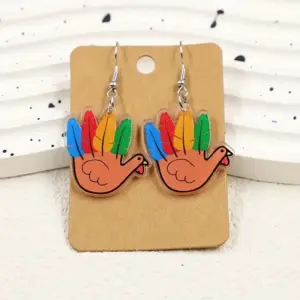 Wholesale Thanksgiving Turkey Feather Acrylic Earrings Women's Fashion Colorful Animal Ear Jewelry Handmade Craft Holiday Style
