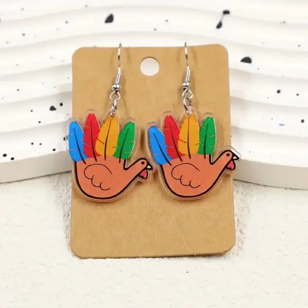 Wholesale Thanksgiving Turkey Feather Acrylic Earrings Women's Fashion Colorful Animal Ear Jewelry Handmade Craft Holiday Style