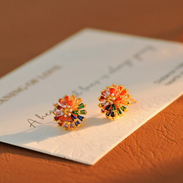 Wholesale 925 sterling silver copper alloy earring post, colored zircon daisy stud earrings, rainbow flower earrings