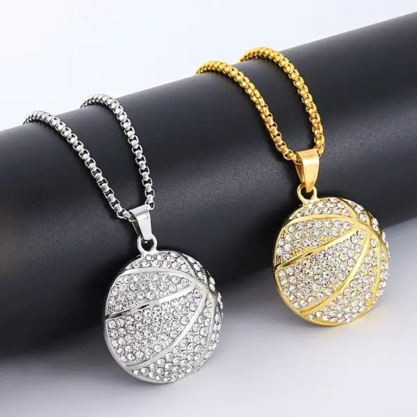 Wholesale Asymmetrical Basketball Pendant Necklace For Women In 304 Stainless Steel With Rhinestone Inlay And Box Chain