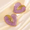 Wholesale 304 Stainless Steel Plastic Heart Shape Plated Imitation Gold IG Style Cute Exaggerated Enamel Gold Ear Studs