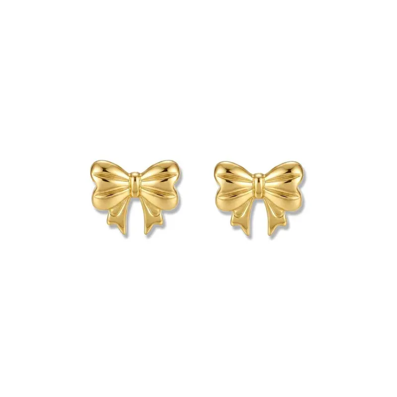 Wholesale Asymmetrical Bow Tie Stud Earrings For Women In 304 Stainless Steel With 18K Real Gold PVD Coated Plating And 0.03µm Thickness