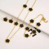 Wholesale Electroplated stainless steel lucky five-leaf clover petal earrings, bracelet, and necklace set